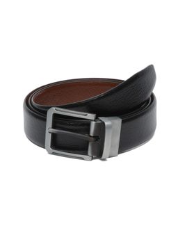 Teakwood - Men Black Textured Genuine Leather Reversible Belt