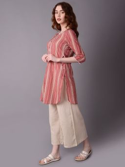 Shree - Women Cotton Pink Stripe Printed Kurta