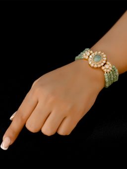 AG'S - Tanu Mint Green Gold Plated Flexible Kundan Bracelet