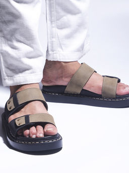 Monkstory - Cosmopolitan Double Strap Chunky Sandals - Black & Sage