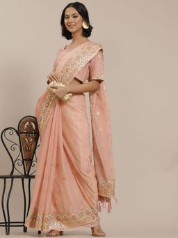 Odette - Peach Designer Art Silk Saree with Unstitched Blouse