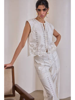 NeedleTen - Ivory Pearl Cut-Work Top