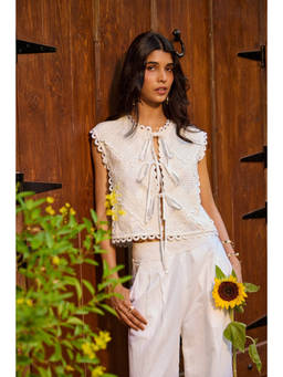 NeedleTen - Off White Lace Cropped Top