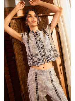 NeedleTen - Summer Tweed Embroidered Cropped Top