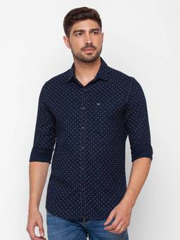 Spykar - Navy Blue Cotton Full Sleeve Printed Shirt for Men