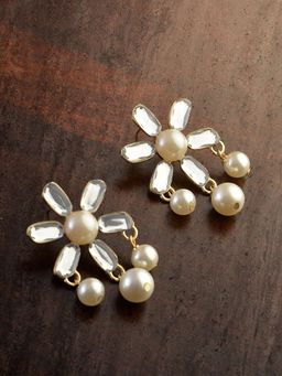 Estele - Gold Plated Flower Pearl Drop Stud Earrings for Women