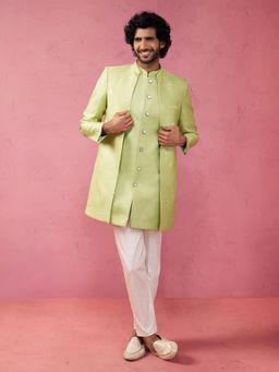 Vastramay - Green Men Embroidered Indo-Western Sherwani with Kurta and Pyjama