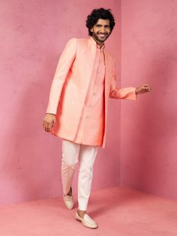 Vastramay - Pink Men Embroidered Indo-Western Sherwani with Kurta and Pyjama