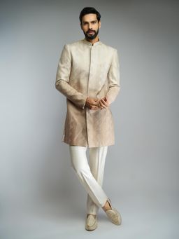 Vastramay - Men Brown Ombre Silk Blend Embroidered Indo-Western Sherwani with Kurta and Pant