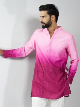 Vastramay - Pink Men Falsa Silk Blend Ombre Sequin Kurta