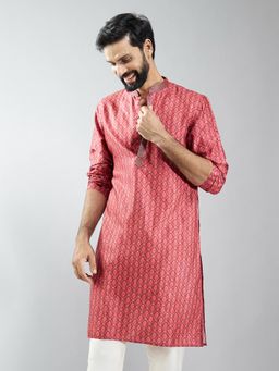 Vastramay - Men Maroon Silk Blend Digital Print Kurta with Sequin Work
