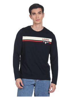 U.S. Polo Assn. Denim Co. - Men Navy Long Sleeve Brand Stripe Cotton T-Shirt