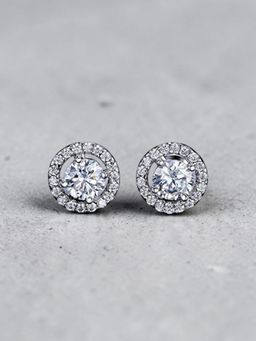Fabula - Silver & White Crystal Solitaire Ear Stud Earring