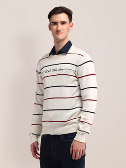 U.S. POLO ASSN. - Men Off White Stripes Sweater