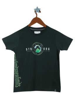 Monte Carlo - Boys Cotton Blend Printed Bottle Green T-Shirt