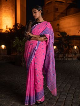 Beatitude - Pink Cotton Silk Jacquard Jamdani Saree Without Blouse