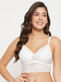 Clovia - White Powernet Padded Full Cup Wire Free Bralette Bra