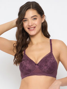 Clovia - Purple Lace Solid Padded Full Cup Wire Free Full Figure Bra