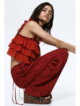 H&M - Women Red Viscose Drawstring Pant