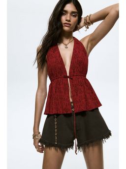 H&M - Women Red Viscose Halterneck Top