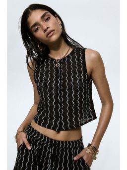H&M - Women Grey Crochet-Look Waistcoat Top