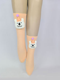 Little Surprise Box - Orange 3D Party Hat Teddy Socks