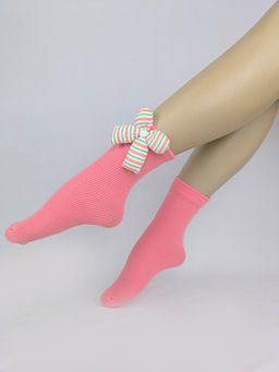 Little Surprise Box - Pink 3D Ribed Bow Socks