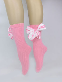 Little Surprise Box - Pink White Striped 3D Big Bow Socks