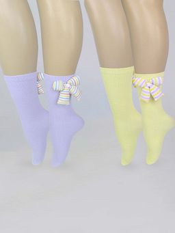 Little Surprise Box - Yellow & Purple 3D Ribbed Bow Socks (Pack of 2)