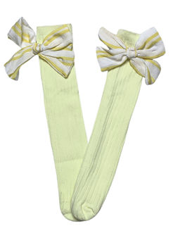 Little Surprise Box - Lemon Yellow White Striped 3D Big Bow Socks