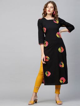 FASHOR - Colorful Bandhej Dyed Kurta - Black