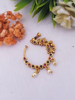 GRIIHAM - Multi-Color Gold Plated Nath with Pearl Hanging Nose Pin