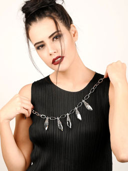 Odette - Stylish Silver Collar Necklace with Extensive Grey Rhine Stone Dropping