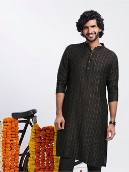 KISAH - Men Black Embroidered Cotton Blend Kurta