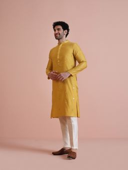 KISAH - Men Yellow Woven Design Cotton Blend Kurta