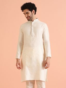KISAH - Men Cream Textured Jacquard Kurta