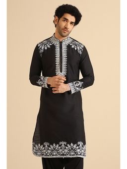 KISAH - Men Black Embroidered Cotton Blend Kurta