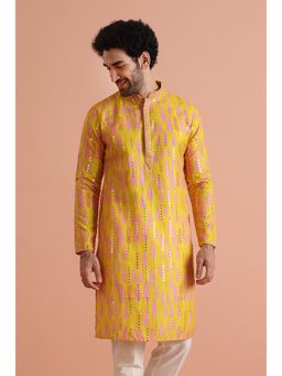 KISAH - Men Yellow Embellished Cotton Blend Kurta