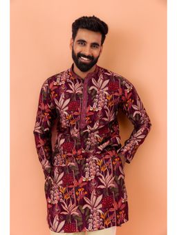 KISAH - Men Purple Printed Cotton Blend Kurta