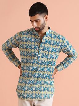KISAH - Men Printed Cotton Blend Short Kurta