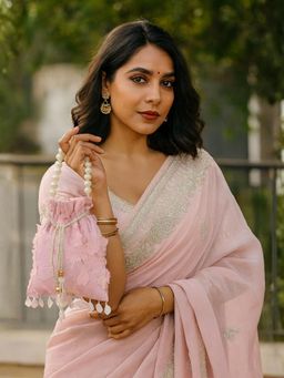 YELONA - Women's Designer Potli Bag with Beaded Handle - Blush Pink