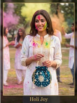 YELONA - Women's Designer Potli Bag with Beaded Handle - Peacock Green