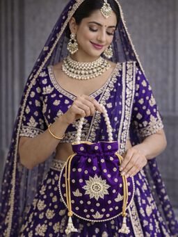 YELONA - Women's Designer Potli Bag with Beaded Handle - Royal Purple