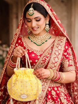 YELONA - Women's Designer Potli Bag with Beaded Handle - Pastel Yellow