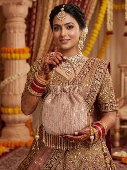 YELONA - Women's Designer Potli Bag with Beaded Handle - Brushed Copper