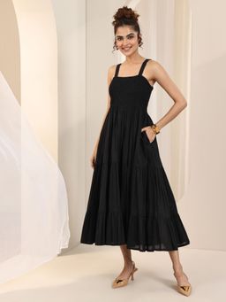 Libas - Black Solid Flared Midi Dress