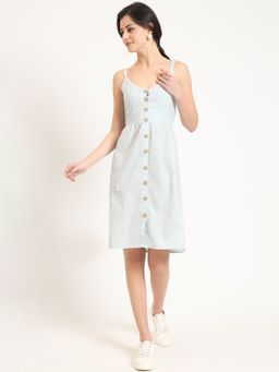 Divena - Blue Ethnic Motif Printed Shoulder Strap Dress