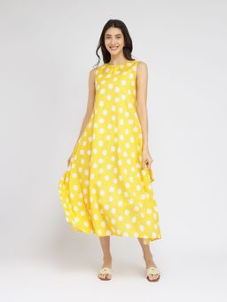 Pink Fort - Yellow Cotton Printed Dress