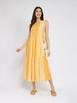 Pink Fort - Yellow Rayon Ombre Printed Tiered Dress