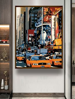 The Art House - Blue Orange-Colored Printed Abstract Framed Wall Painting